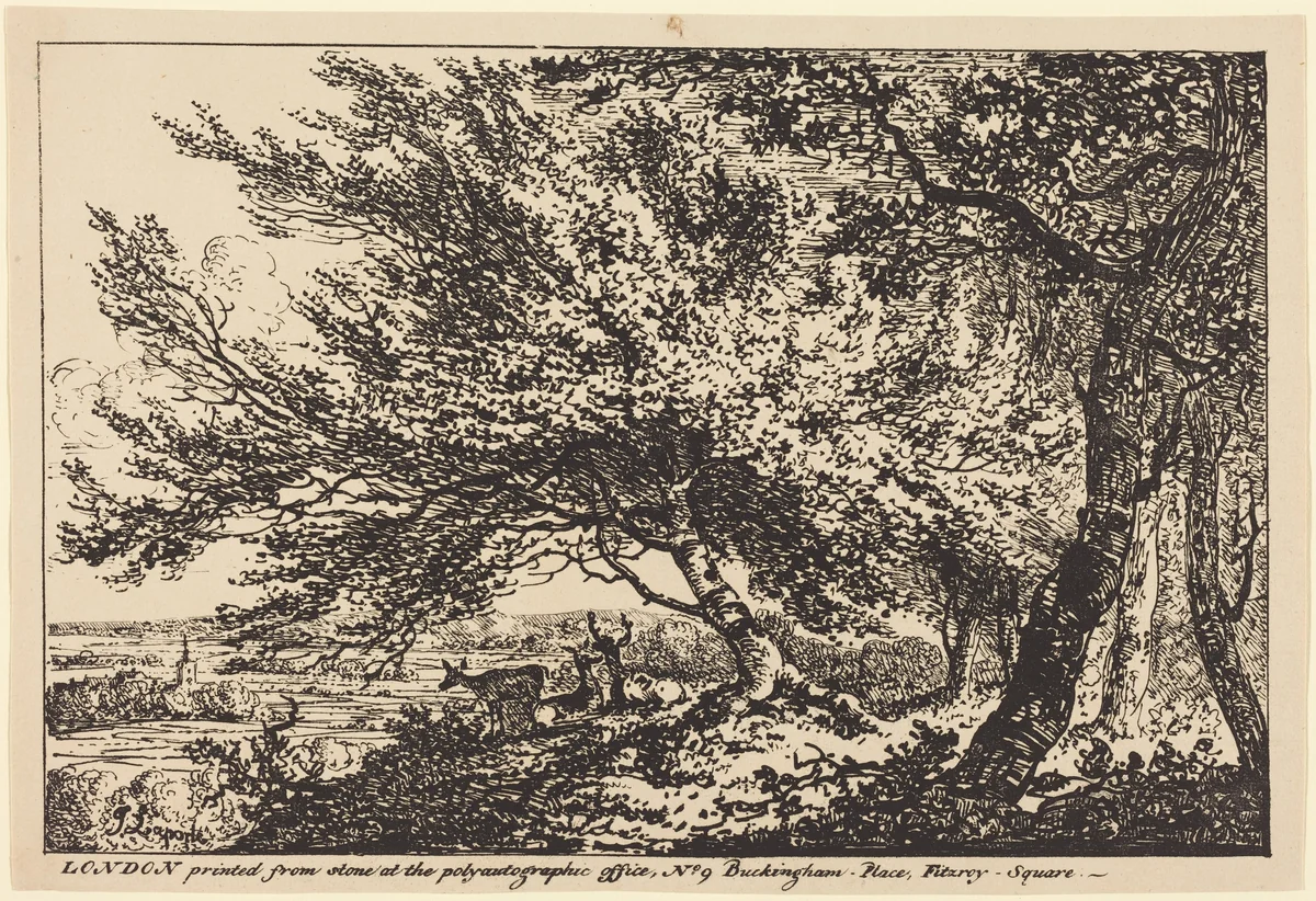 Landscape with Deer under Trees by John Laporte, print, 1807