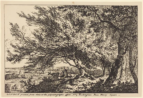 Landscape with Deer under Trees by John Laporte, print, 1807