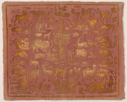 Endpaper with Animals and Figures by German 18th Century, print, 1700-1799