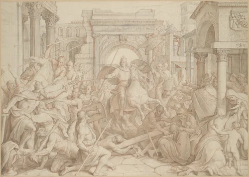 The Entrance of Charlemagne into Pavia by Julius Schnorr von Carolsfeld, drawing, 1840