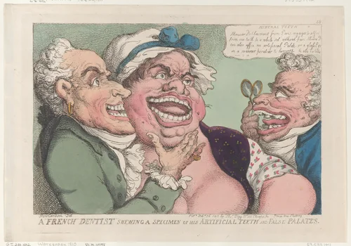 A French Dentist Shewing a Specimen of His Artificial Teeth and False Palates by Thomas Rowlandson, print, 1811