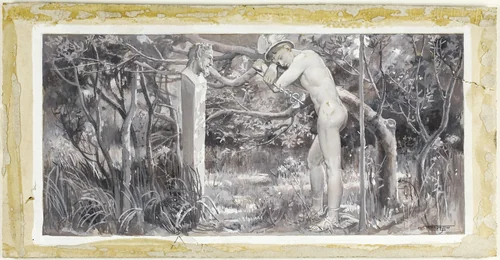 And So He Rested on the Lonely Ground by Will Hicock Low, drawing, 1885