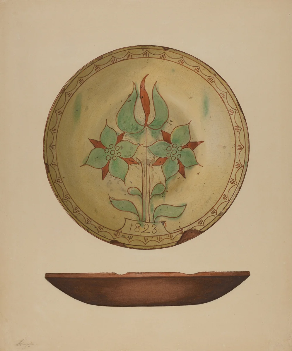 Plate with Tulip and Two Flowers by Giacinto Capelli, index of american design, 1938