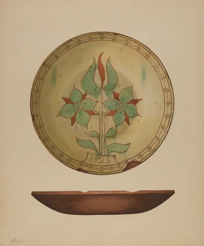 Plate with Tulip and Two Flowers by Giacinto Capelli, index of american design, 1938
