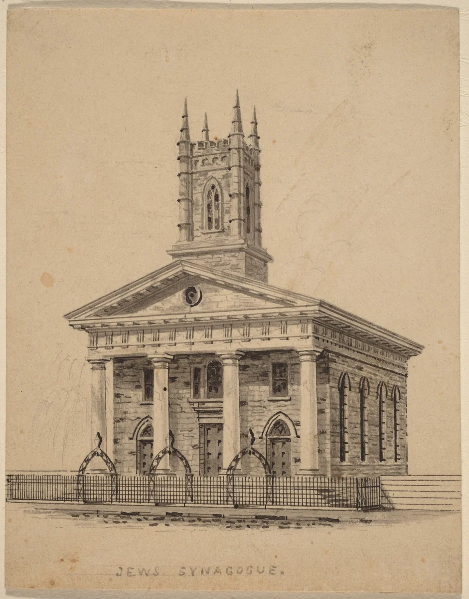 Jewish Synagogue, N.Y. by Alexander Jackson Davis, drawing, 1803-1892