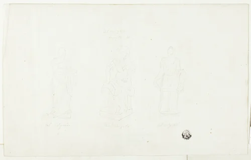 Three Large Statues by Algardi and Michelangelo by Unknown Artist, drawing, 1800-1899