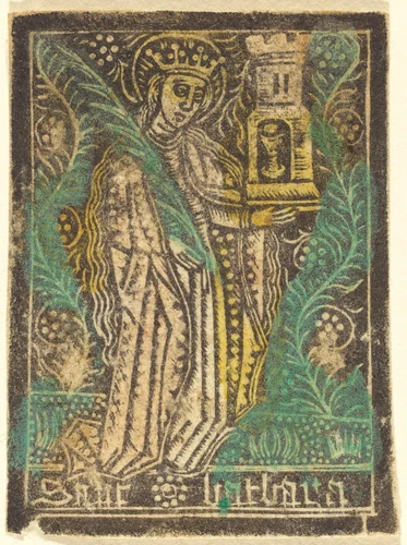 Saint Barbara by Master of the Aachen Madonna, print, 1460-1480