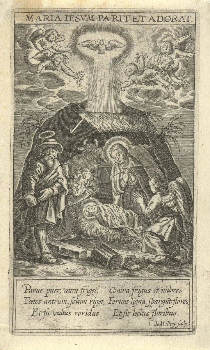 Aanbidding door Jozef en Maria by Unknown, print, 1581-1645