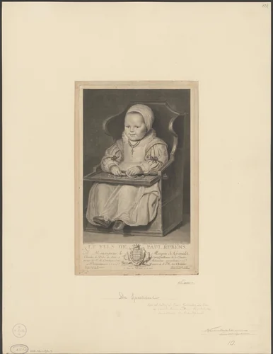 Nicolaas Rubens in de kinderstoel by Manuel Salvador Carmona, print, 1762