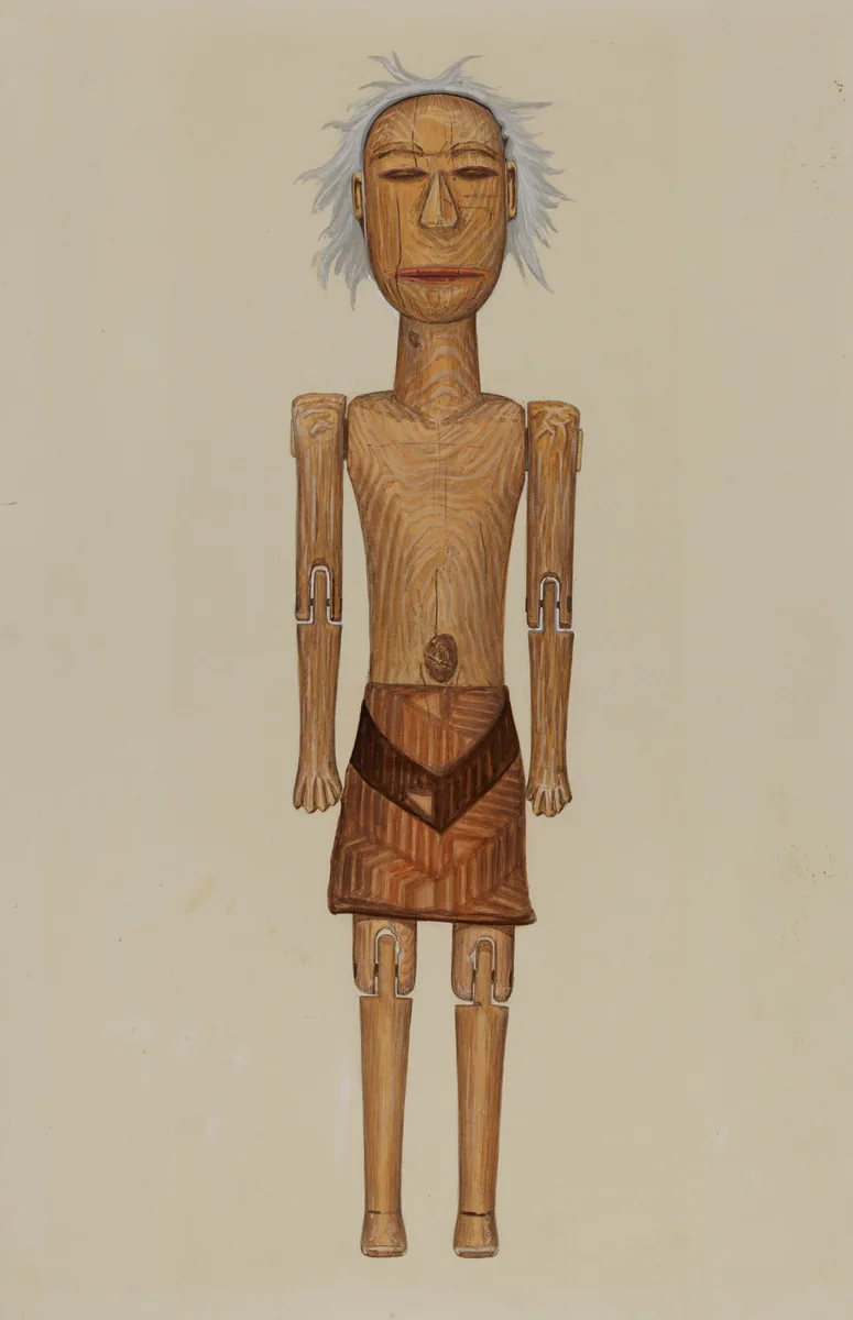 Wooden Indian Doll by Rex F. Bush, index of american design, 1937