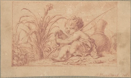 A Fishing Putto by Sophia Blesendorf, drawing, 1650-1700