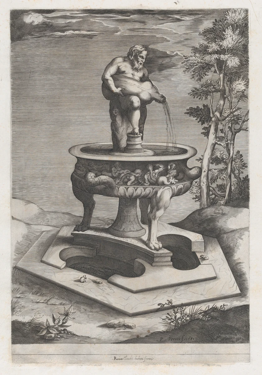A Fountain and Basin, from "Speculum Romanae Magnificentiae" by Pieter Perret, print, 1581