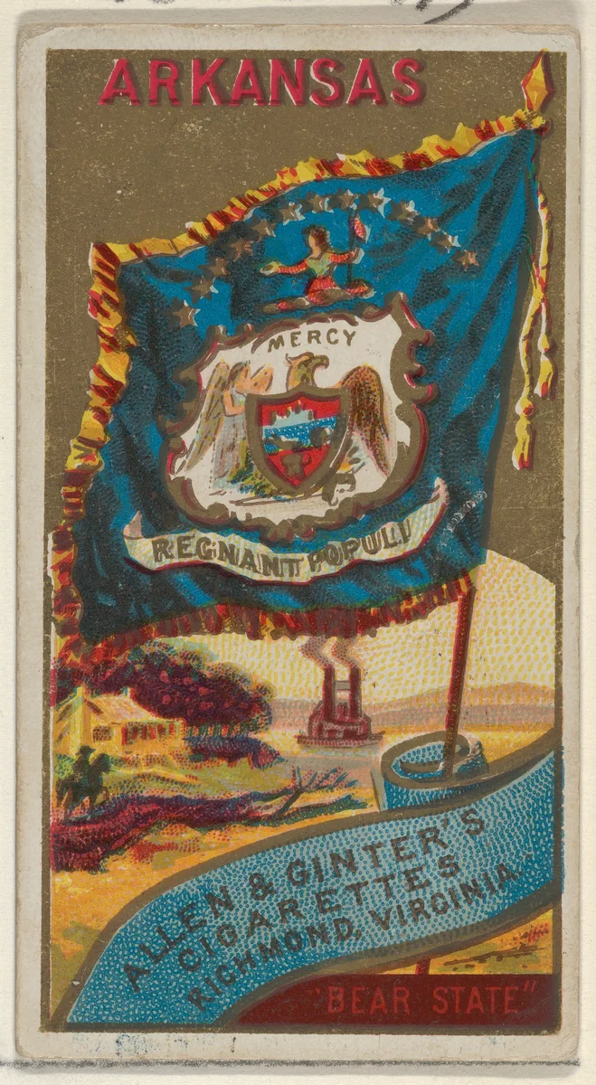 Arkansas, from Flags of the States and Territories (N11) for Allen & Ginter Cigarettes Brands by Allen & Ginter, print, 1888