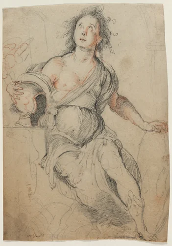 Allegorical Figure by Bernardo Strozzi, drawing, 1630-1640