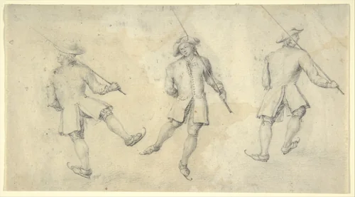 Study of Three Figures Skating by anonymous, drawing, 1700-1800