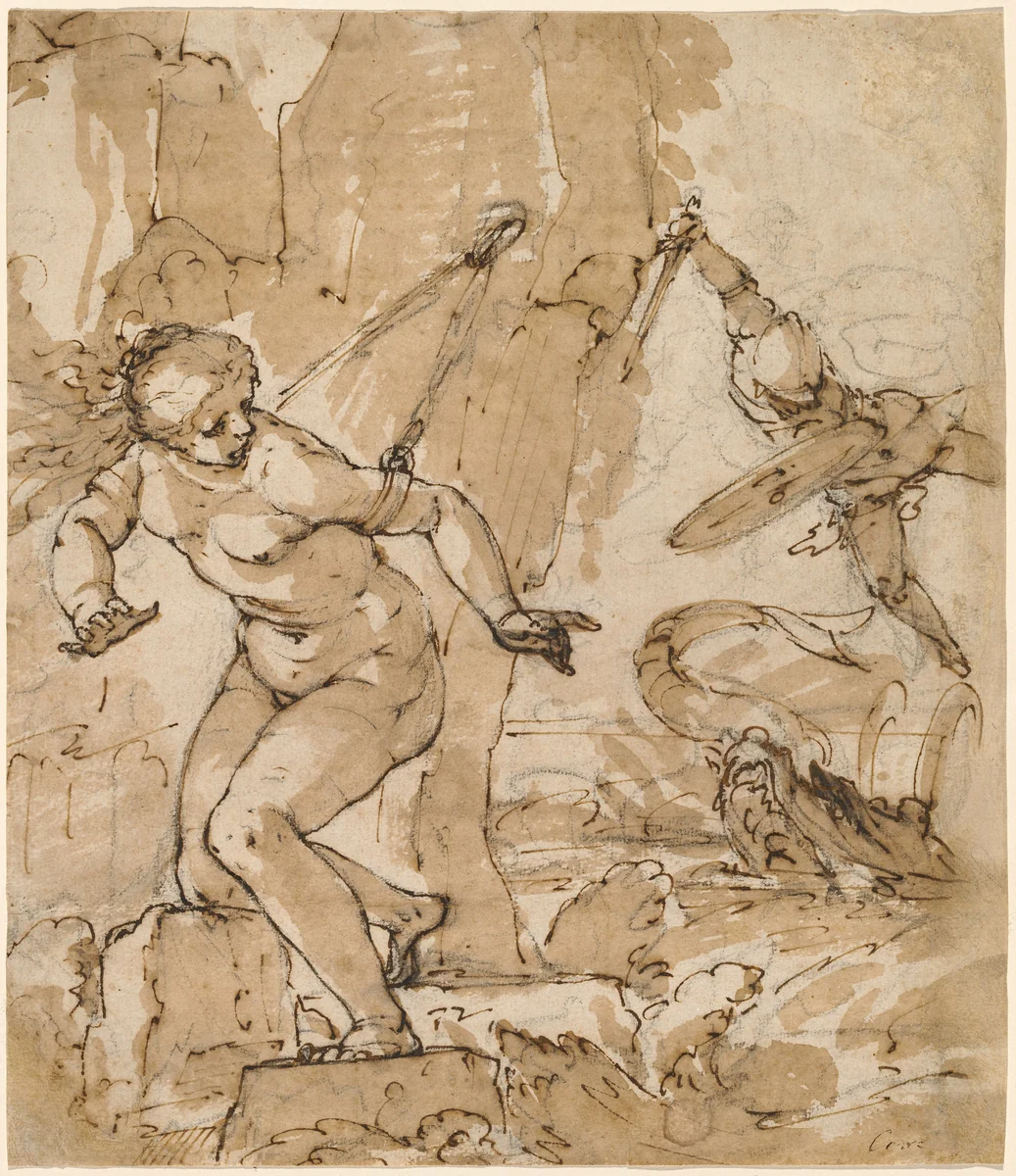 Perseus and Andromeda by Bartolommeo Gagliardo, drawing, 1555-1626