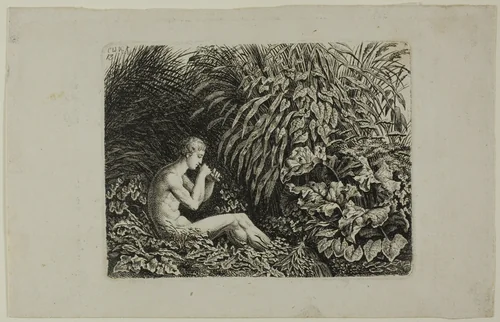 Youth Playing Pipes of Pan by Carl Wilhelm Kolbe, print, 1800