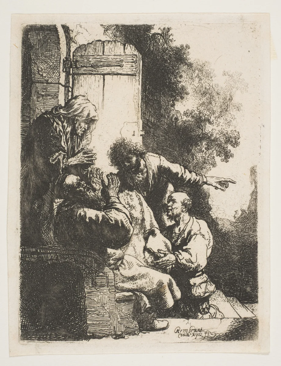 Joseph's Coat Brought to Jacob by Rembrandt van Rijn, print, 1628-1638