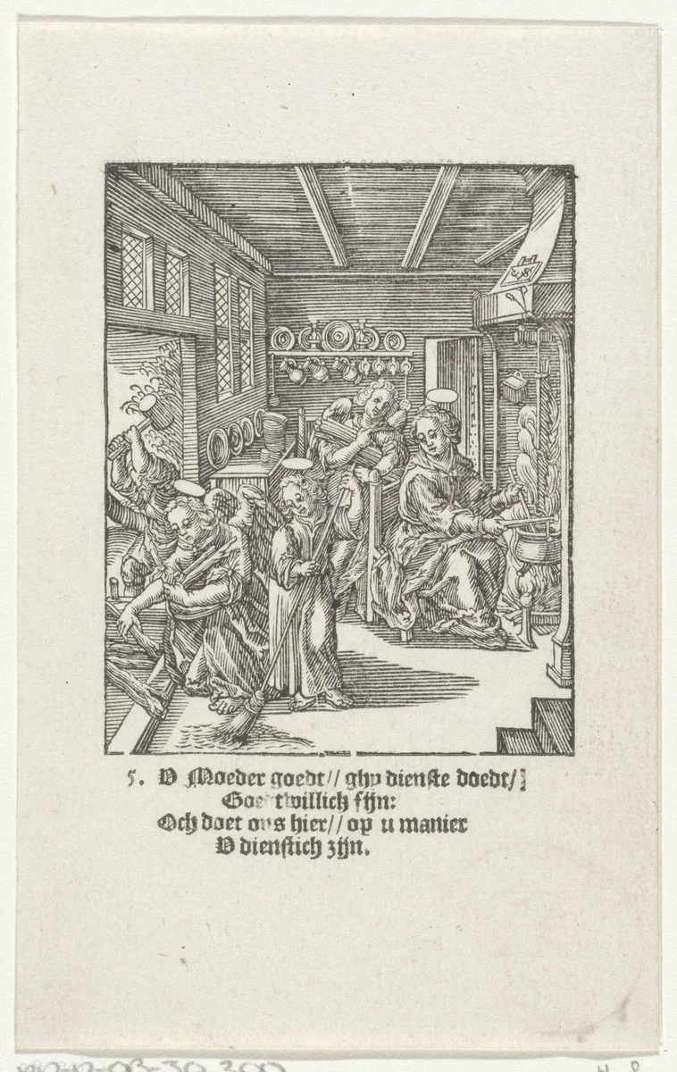 Christuskind veegt de vloer by Christoffel van Sichem, print, 1617