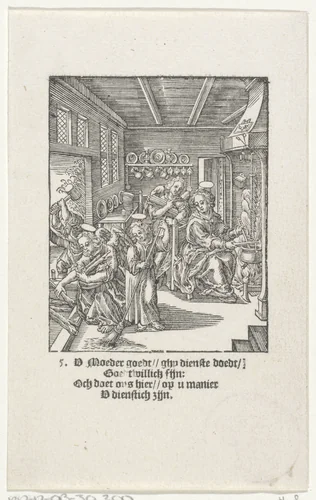 Christuskind veegt de vloer by Christoffel van Sichem, print, 1617