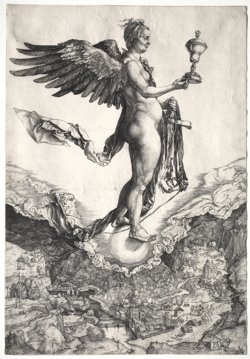 Nemesis by Albrecht Dürer, print, 1496-1507