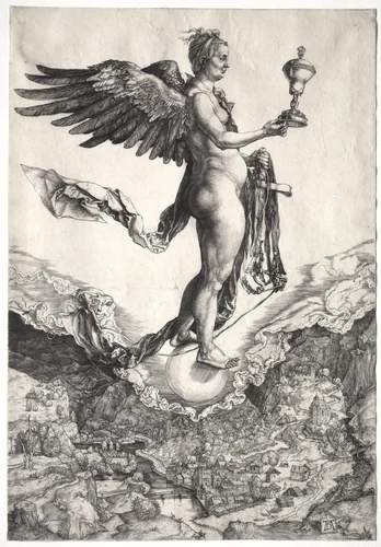 Nemesis by Albrecht Dürer, print, 1496-1507