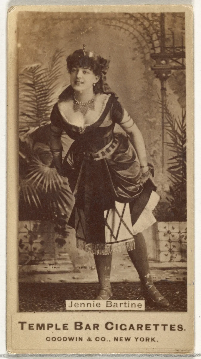 Jennie Bartine, from the Actors and Actresses series (N171) for Temple Bar Cigarettes by Goodwin & Company, photograph, 1886-1890