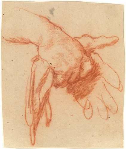 A Hand Holding Empty Gloves by Bernardo Strozzi, drawing, 1618