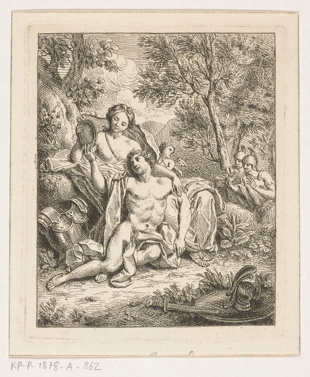 Rinaldo en Armida by Louis Fabritius Dubourg, print, 1713-1775