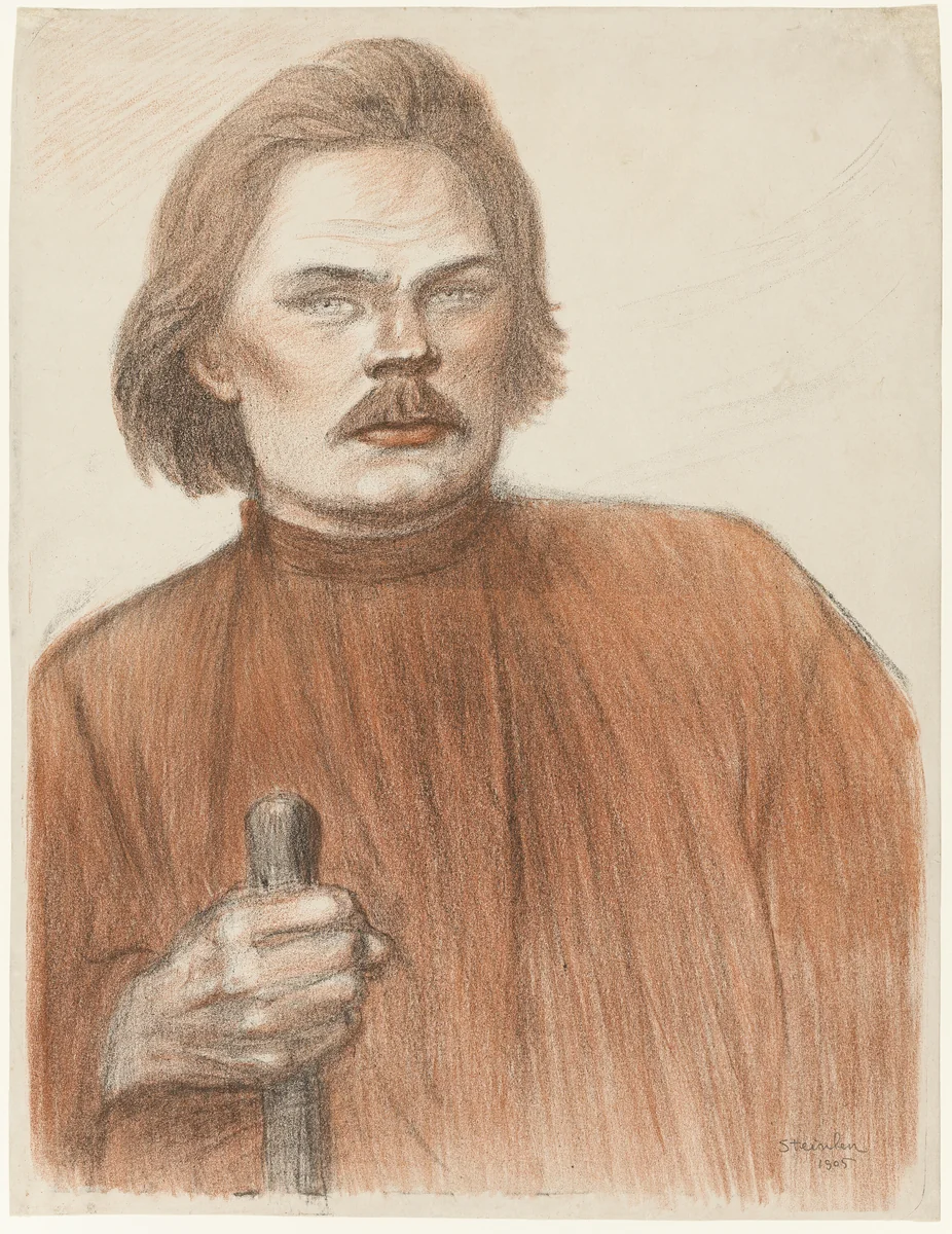 Frontal Portrait from the Waist Up of Maxime Gorki by Théophile Alexandre Steinlen, print, 1905