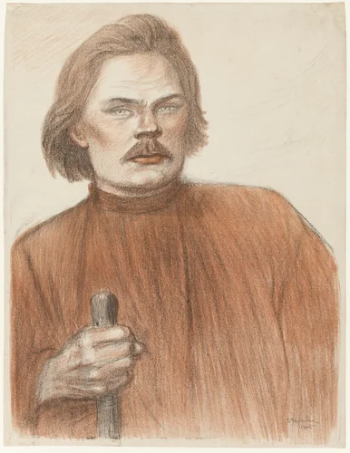 Frontal Portrait from the Waist Up of Maxime Gorki by Théophile Alexandre Steinlen, print, 1905
