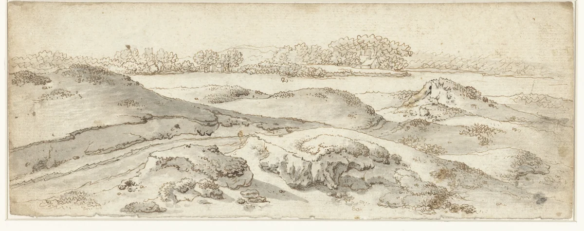Gezicht op de weiden van de duinrand by anonymous, drawing, 1700-1800