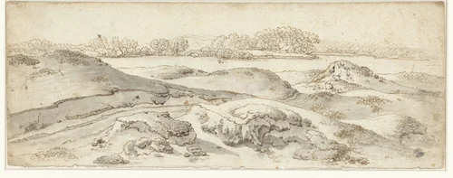 Gezicht op de weiden van de duinrand by anonymous, drawing, 1700-1800