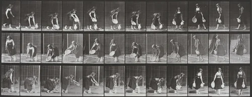 Plate Number 234. Lifting and emptying a basin of water and turning by Eadweard Muybridge, photograph, 1887