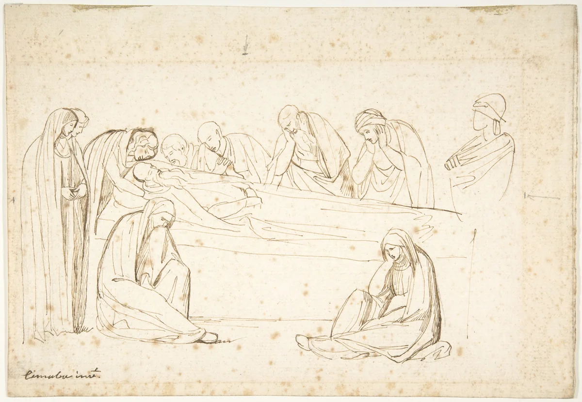 Mourning Figures: possibly a copy after a fresco by Cimabue by George Romney, drawing, 1768-1780