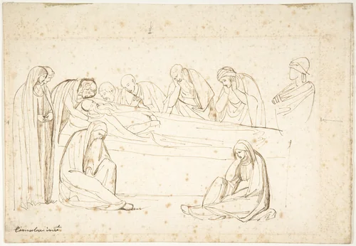 Mourning Figures: possibly a copy after a fresco by Cimabue by George Romney, drawing, 1768-1780