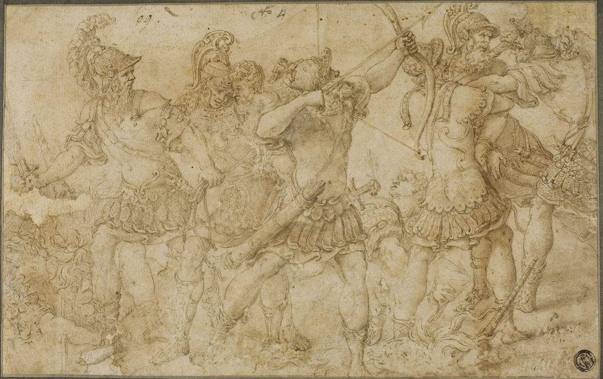 Fighting Warriors by Unknown Artist, drawing, 1538-1542