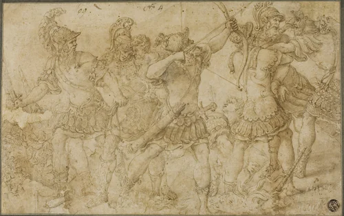 Fighting Warriors by Unknown Artist, drawing, 1538-1542