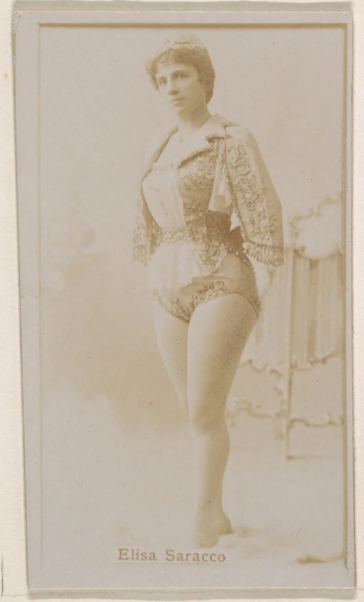 Mlle. Elisa Saracco, from the Actresses series (N245) issued by Kinney Brothers to promote Sweet Caporal Cigarettes by Kinney Brothers Tobacco Company, photograph, 1890