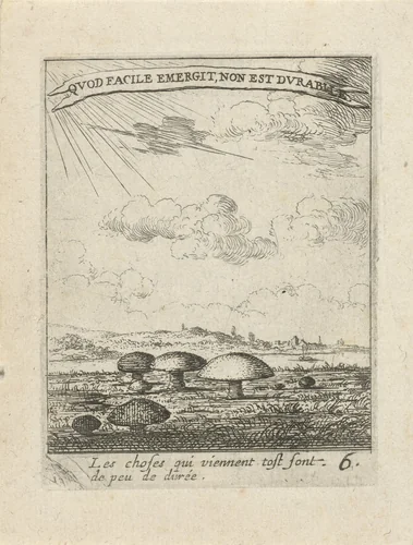 Landschap met paddenstoelen by Albert Flamen, print, 1672