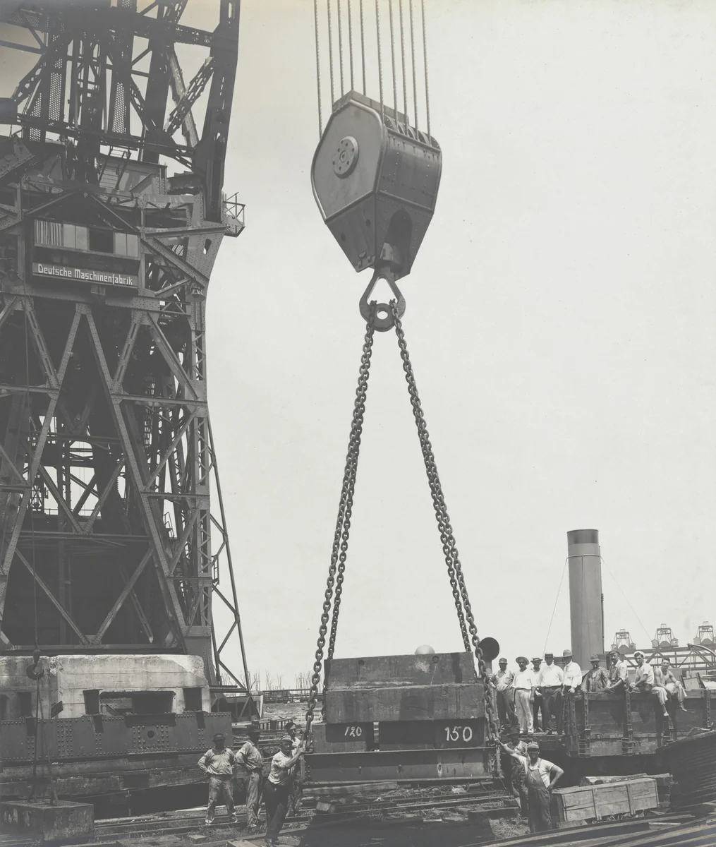 Floating crane "Ajax". Test load used for 15, 20, 62 1/2 and 75 tons by Unidentified Photographer, photograph, 1915