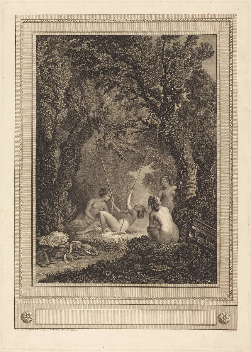 La balancoire mysterieuse by Gérard Vidal; Nicolas Lavreince, print, 1784