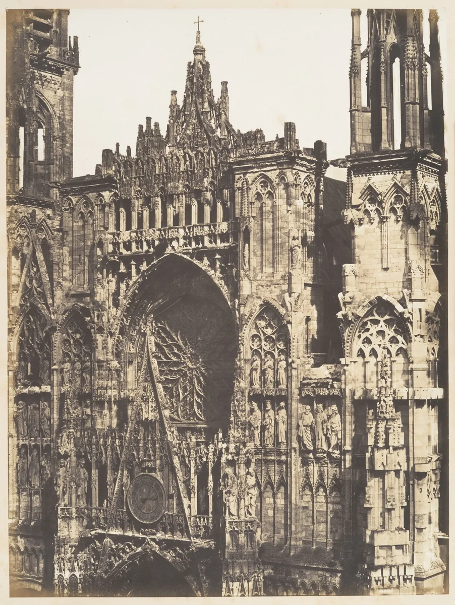 Haut de Portail, Côté de la Place, Cathédrale de Rouen by Edmond Bacot, photograph, 1852-1854