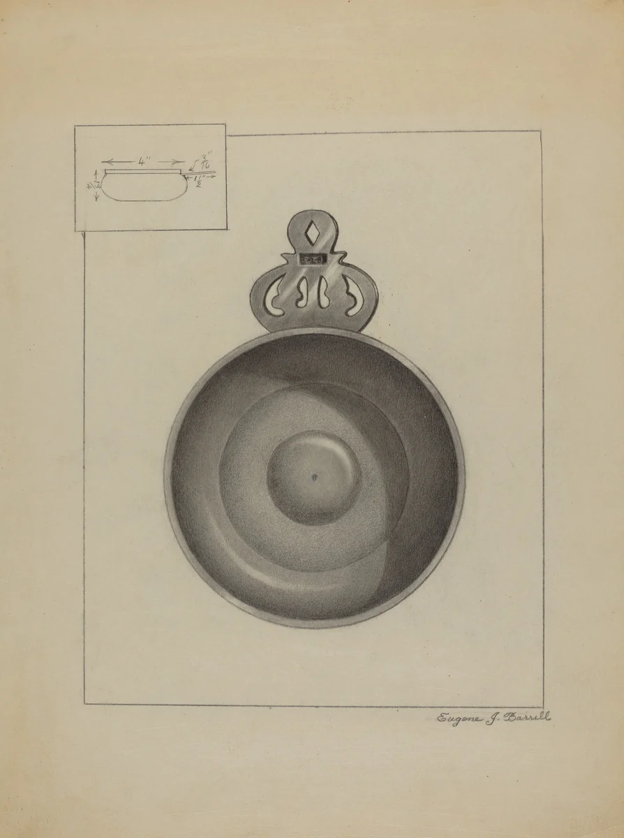 Pewter Porringer by Eugene Barrell, index of american design, 1936