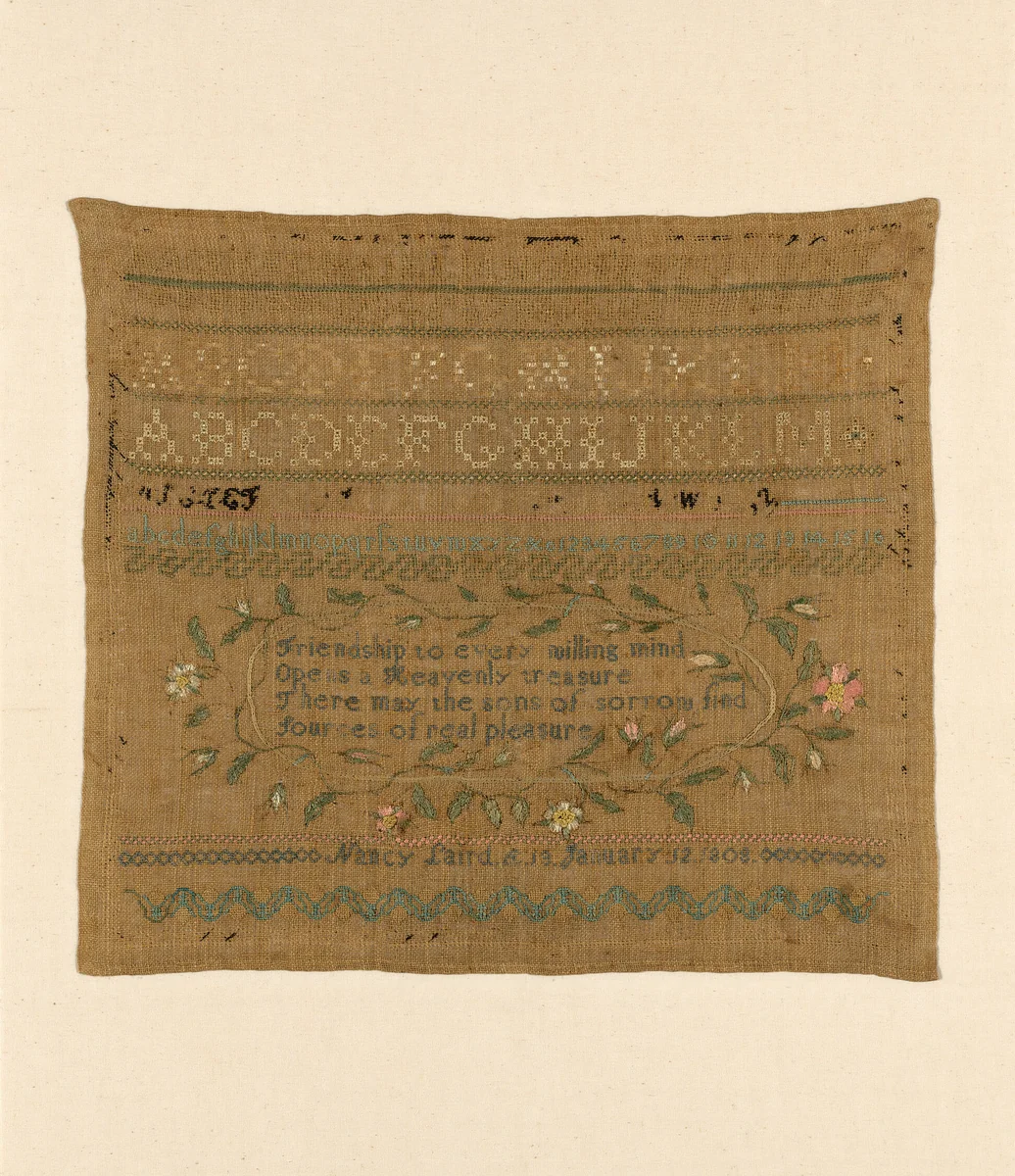 Sampler by Nancy Laird, textile, 1808