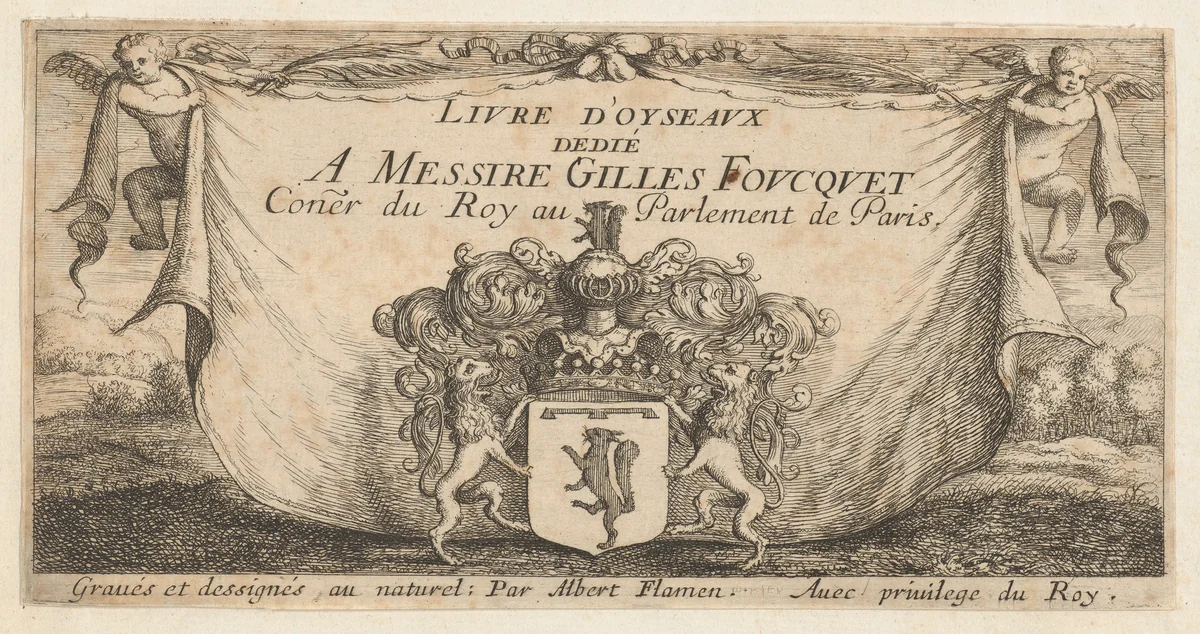 Title Page from "Livre d'Oyseaux" (Book of Birds) by Albert Flamen, print, 1650-1665