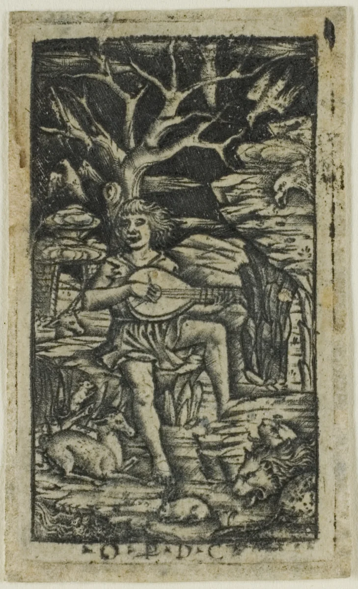 Orpheus Charming the Animals by Peregrino da Cesena, print, 1490-1510