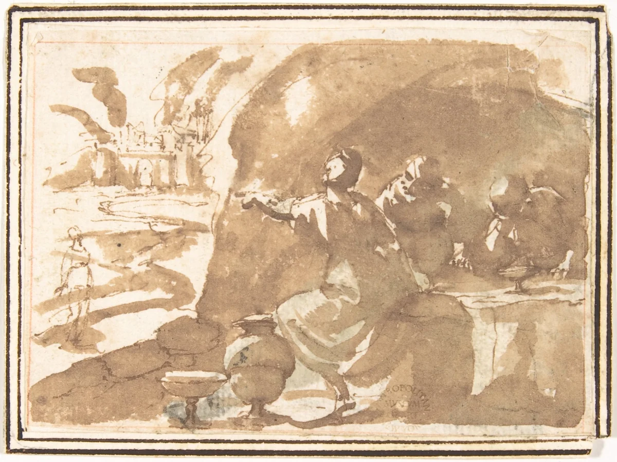 Lot and His Daughters by Francesco Allegrini, drawing, 1624-1663