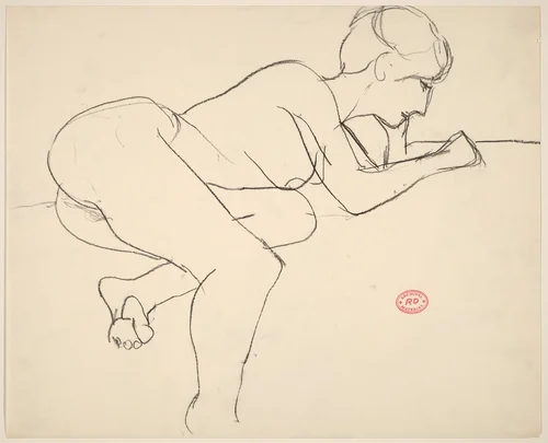 Untitled [female nude leaning forward on her arms] by Richard Diebenkorn, drawing, 1955-1967
