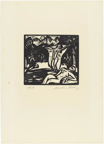 Bathers (Badende) from 16 Woodcuts (16 Holzschnitte) by Walter Helbig, print, 1913